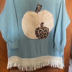 Fall Autumn Upcycled Thanksgiving Sweatshirt Vintage Chenille Pumpkins Ladies XL